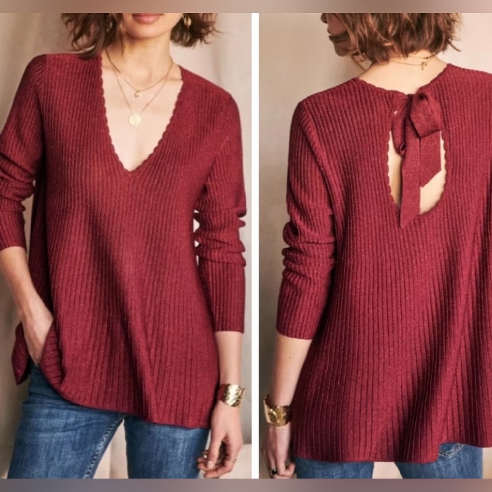 Sezane Ernestine‎ knit metallic flowy blouse sz xs in burgundy